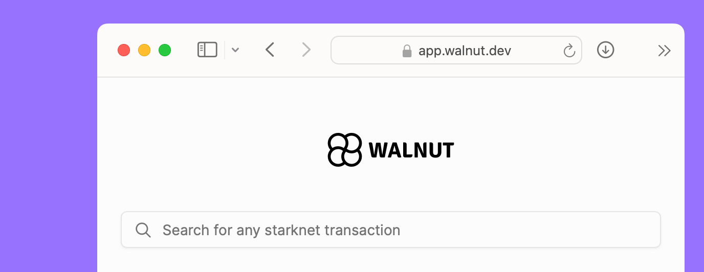 Walnut homepage with search for transactions