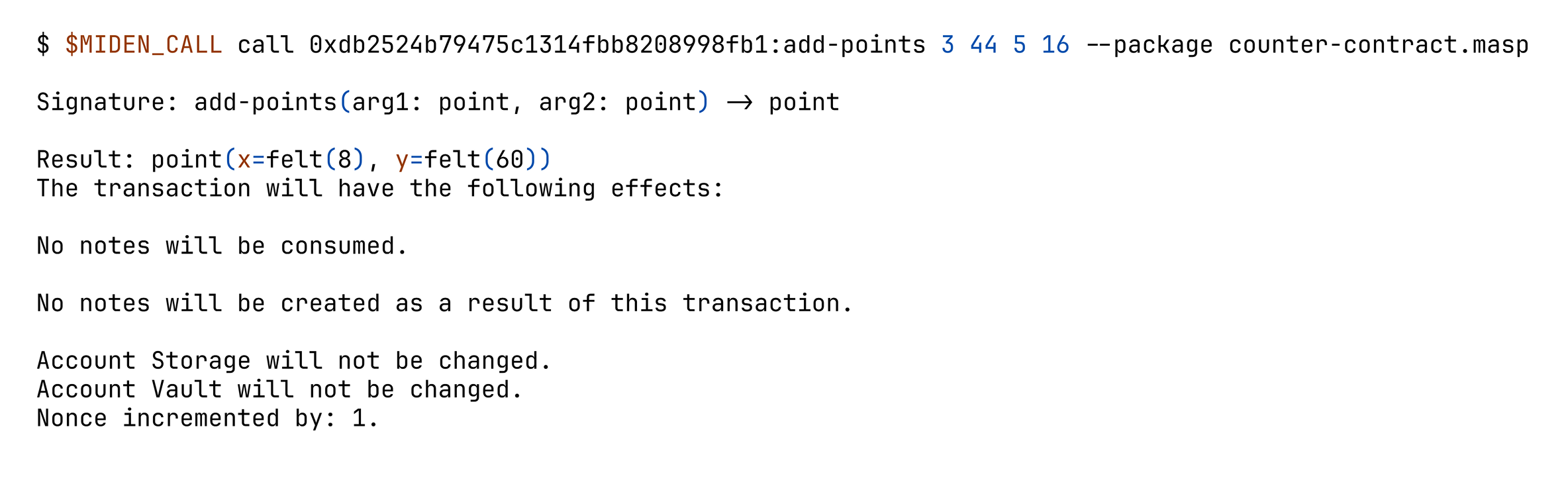 miden call with typed output