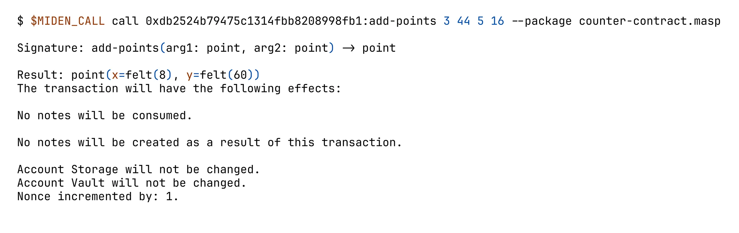 miden call with typed output