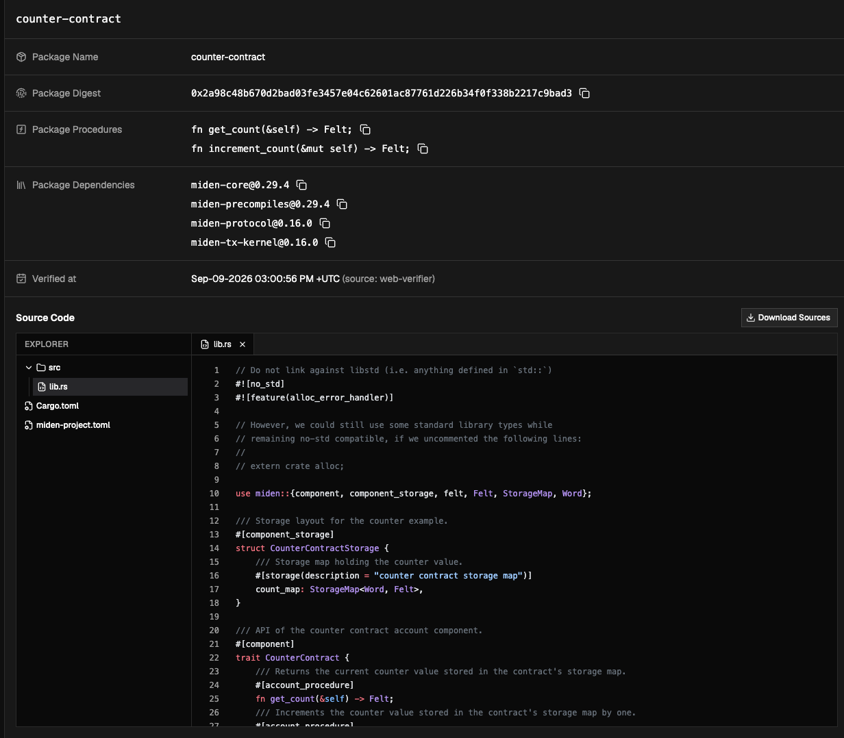Miden Registry web viewer